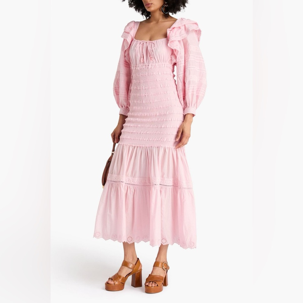 FARM RIO ruffled broderie anglaise cotton midi dress size small - Picture 3 of 14